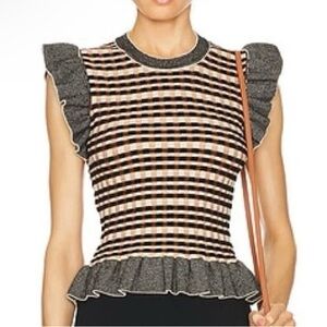Industry Republic Ruffled Jacquard Checkered Sleeveless Sweater Size Medium